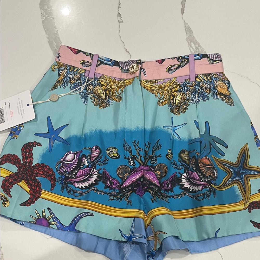 Versace Size 36 High Waist Sea-Themed Shorts - Blue and Pink - Picture 2 of 6